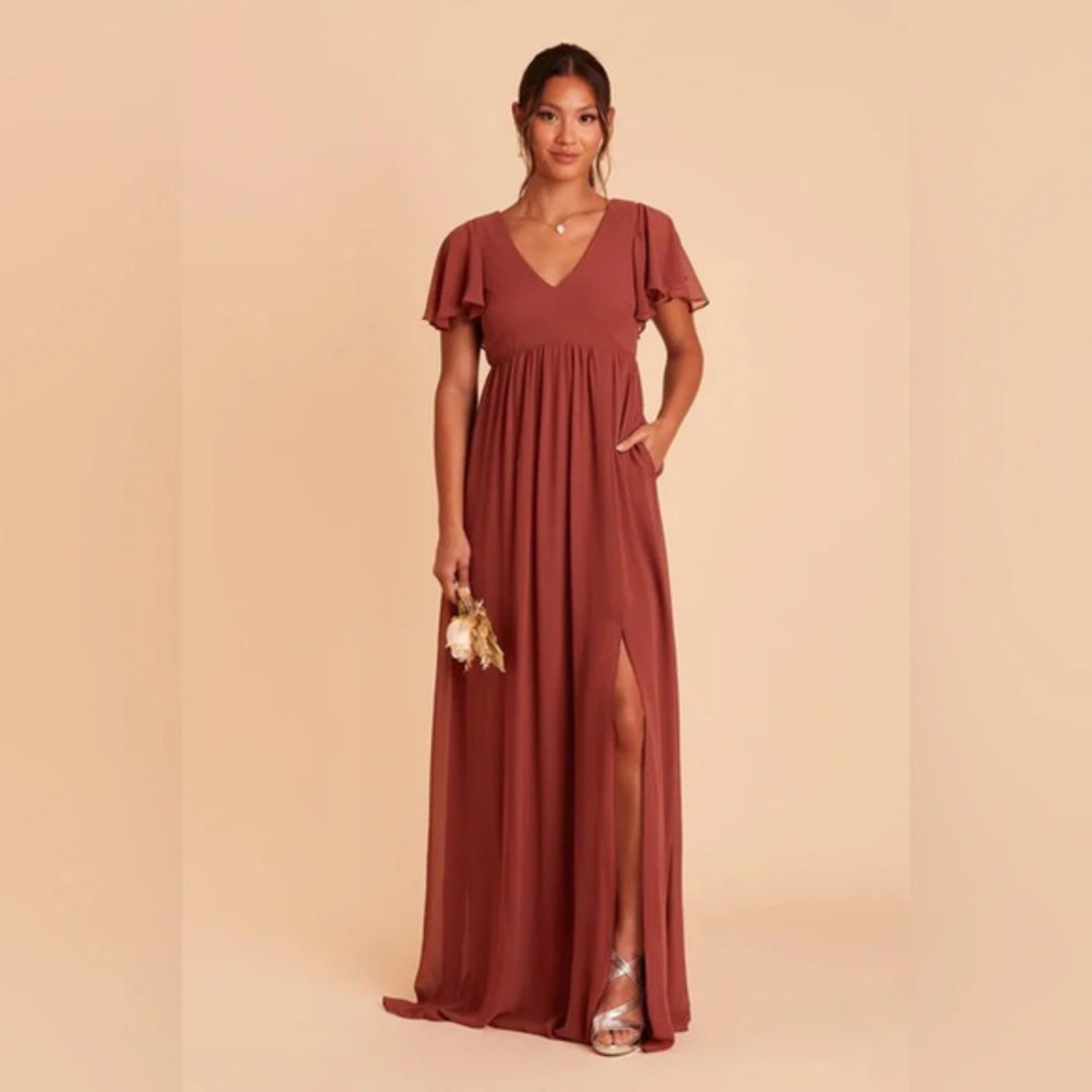 Women's Rust Maxi Dress with Flutter Sleeves